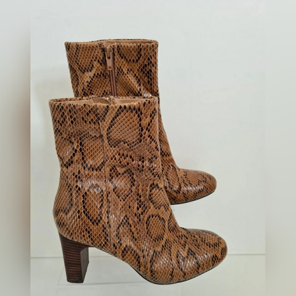 Next brown faux leather ankle boots size 6.5 snakeskin animal print - Picture 2 of 11